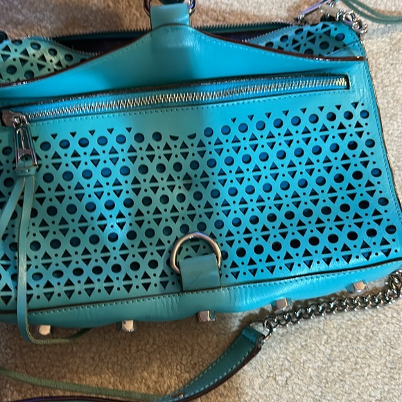 Aqua laser-cut leather Rebecca Minkoff M.A.C. crossbody bag w/ silver hardware - Picture 10 of 12